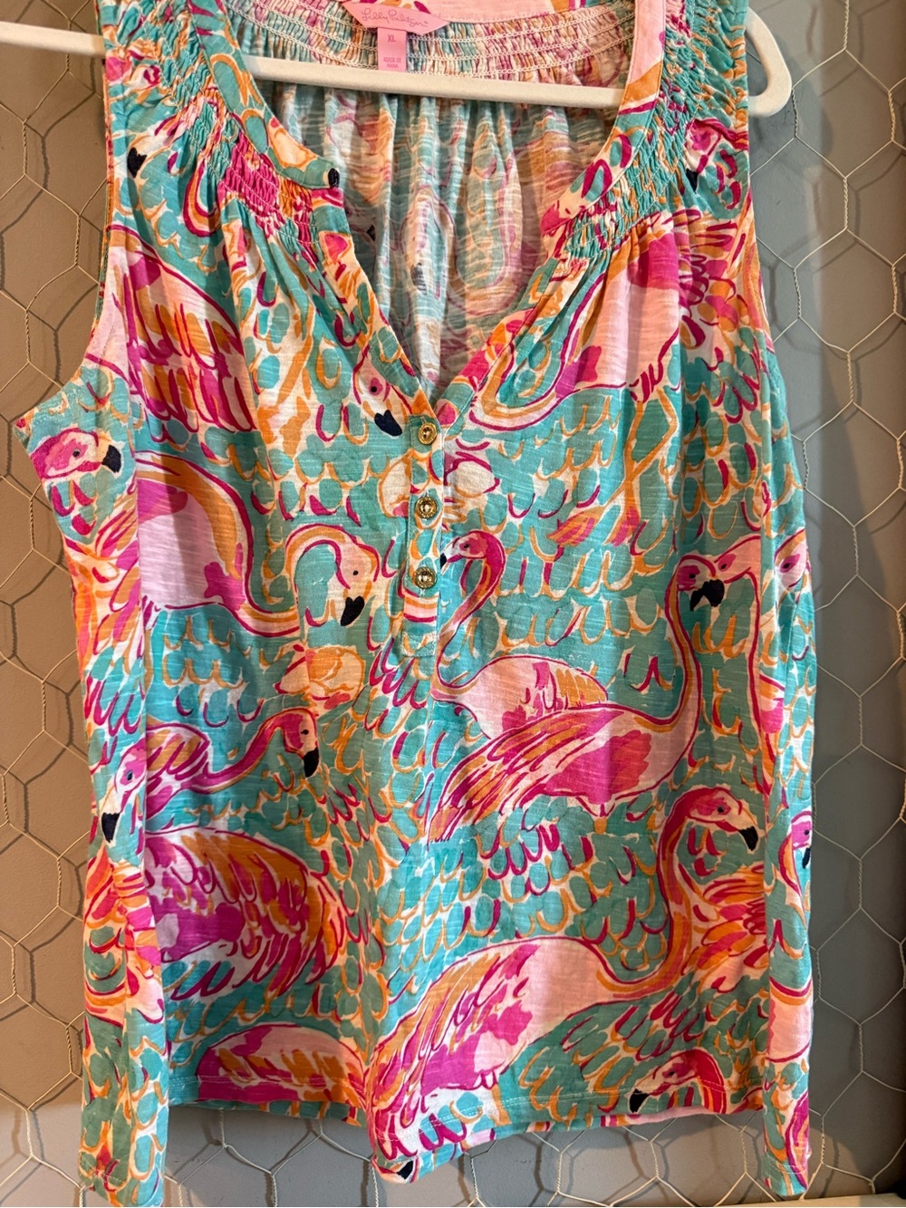 Lilly Pulitzer Teal and Pink Flamingo Print Tank